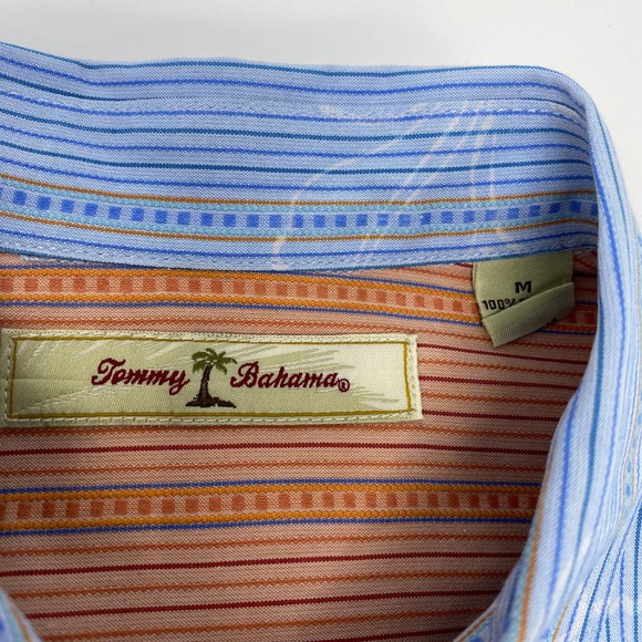 Tommy Bahama Mens Medium Blue Striped Flower Pattern L/S Button Up Cotton Shirt - Picture 2 of 6